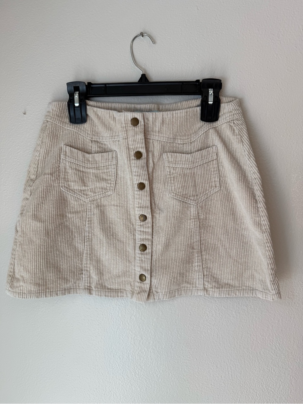 She + Sky Cream Corduroy Button Front Mini Skirt